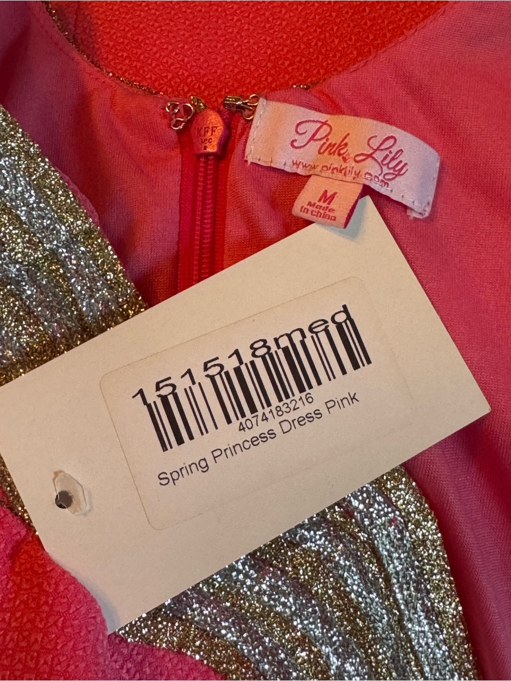 Pink Lily Hot Pink Mini Dress with Gold Beaded V-Neck medium NWT - Picture 8 of 9